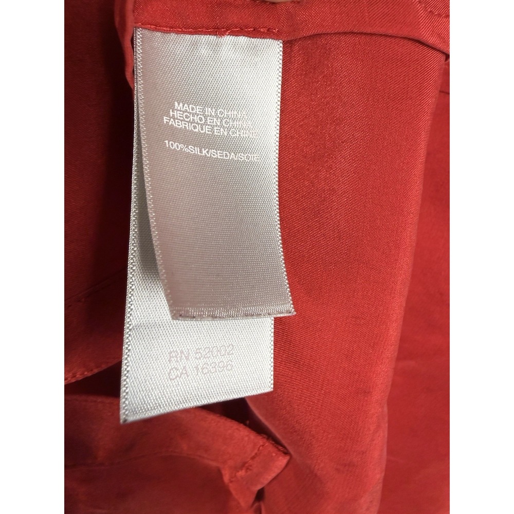 Liz Claiborne 100% Silk Pintuck Blouse Red‎ Peter Pan Collar Top L - Picture 6 of 16